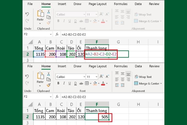 hàm trừ vô Excel
