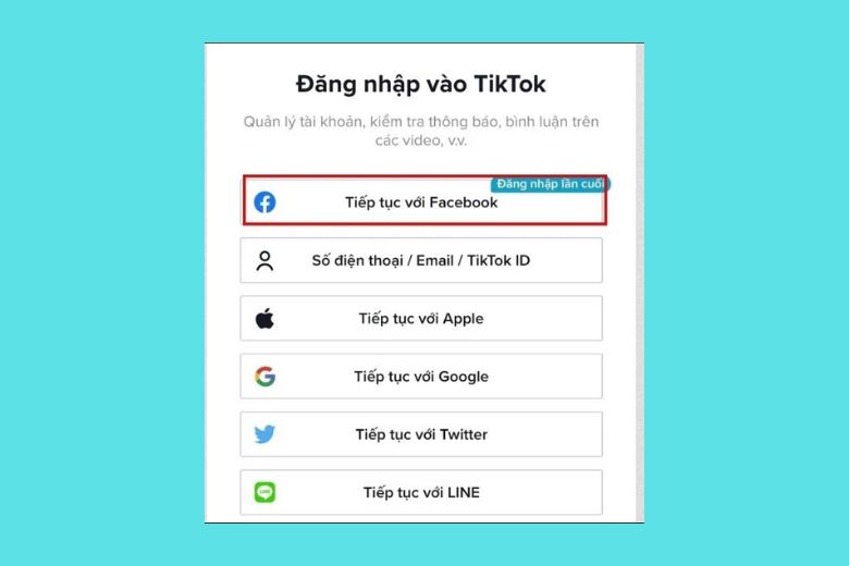Mở ứng dụng TikTok và chọn Đăng nhập Tiếp tục với Facebook