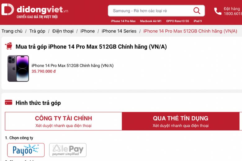 iPhone 14 Pro Max trả góp trả trước bao nhiêu
