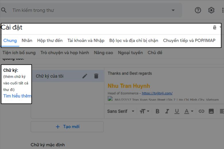cách tạo chữ ký trong Gmail
