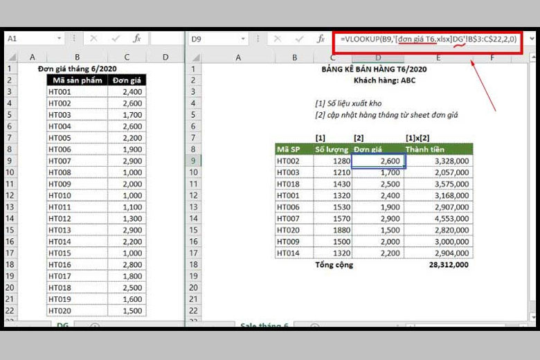 Cách dùng hàm Vlookup giữa 2 sheet