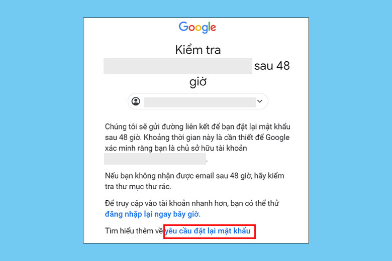 Kiểm tra email khôi phục và đặt lại mật khẩu mới