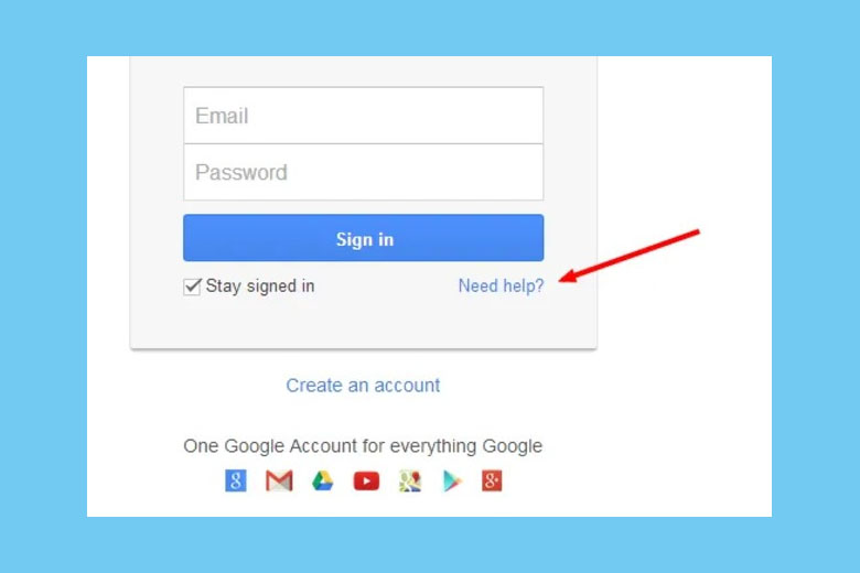 Bạn vào trang web của Google và chọn Đăng nhập. Sau đó, bạn nhấn vào nút Cần trợ giúp (Need help?)
