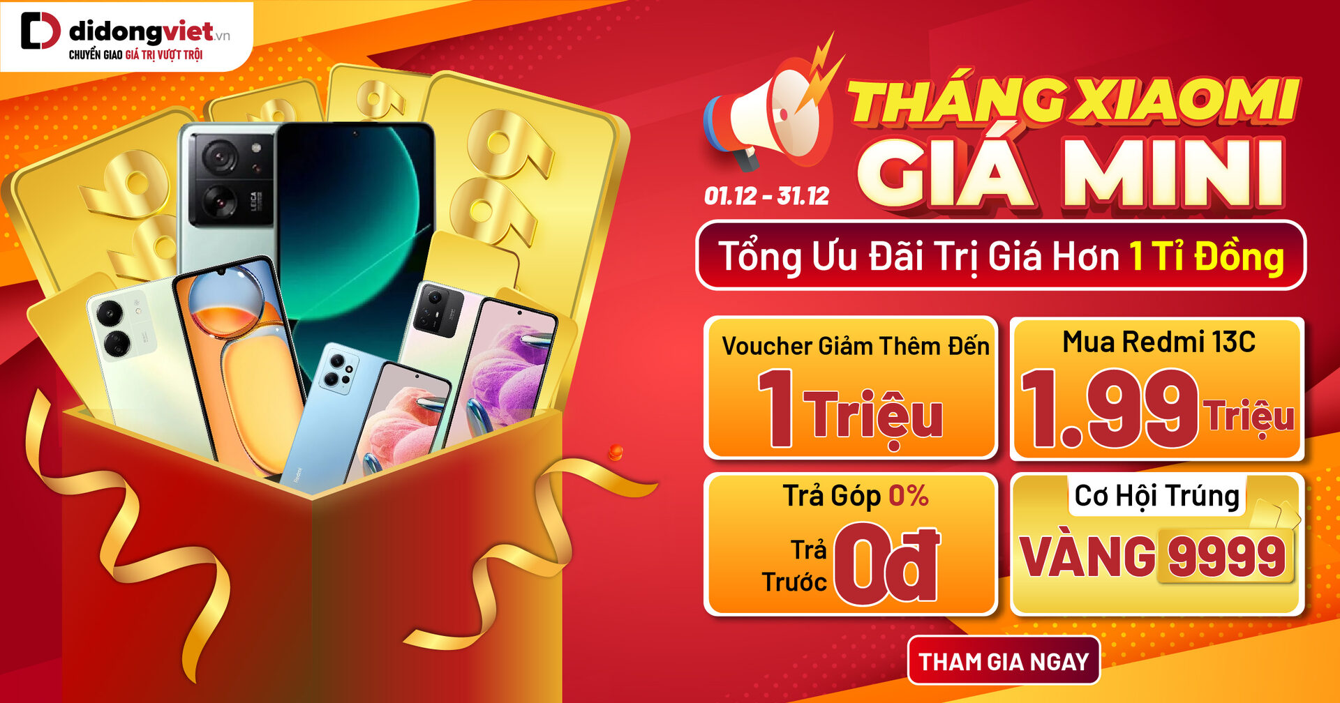 Tháng Xiaomi, giá Mini. Tổng ưu đãi hơn 1 tỉ đồng, 100% nhận voucher giảm thêm đến 1 triệu. Cùng nhiều ưu đãi hấp dẫn khác.
