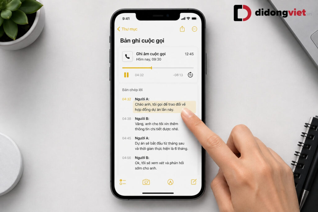 Cách ghi âm cuộc gọi trên iPhone đơn giản, miễn phí (Cập nhật 2026) 18 Bản ghi cuộc gọi được lưu trong Ghi chú, hỗ trợ nghe lại, chép lời và chia sẻ qua nhiều ứng dụng.