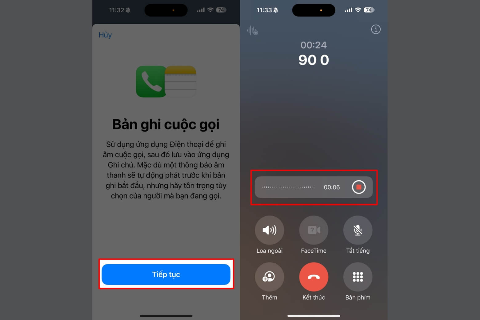 Sau khi cuộc gọi kết thúc, chọn vào phần bảng ghi, giao diện chuyển sang Ghi chú (Notes)
