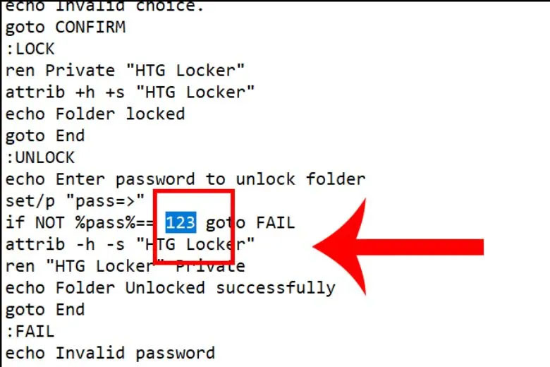 Trong đoạn mã, bạn tìm và thay đổi PASSWORD_GOES_HERE thành mật khẩu mong muốn cho folder
