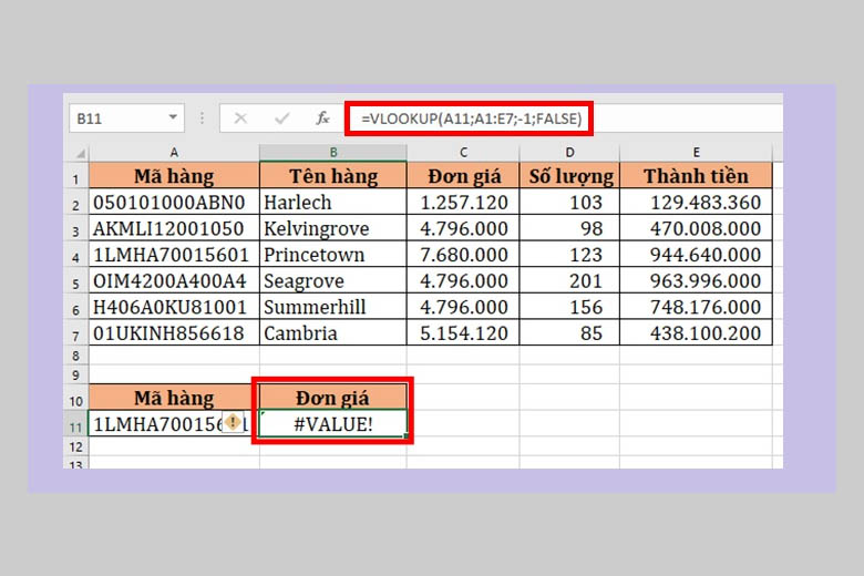 Lỗi VALUE trong Excel