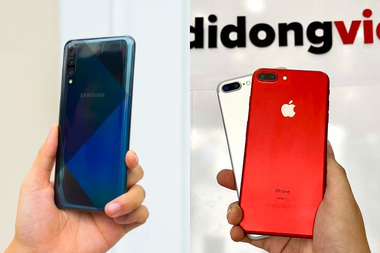 So sánh Galaxy A50s và iPhone 7 Plus về thiết kế