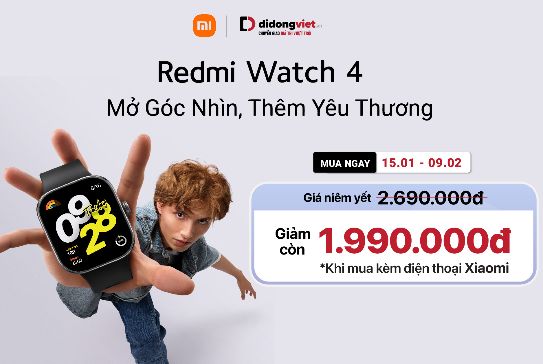 Di Động Việt chính thức mở bán Redmi Watch 4 – Hotsale giảm đến 700K – Tặng miếng dán mặt đồng hồ trị giá 90K 