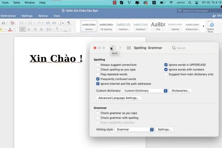 Cách bỏ dấu gạch đỏ trong Word trên MacBook