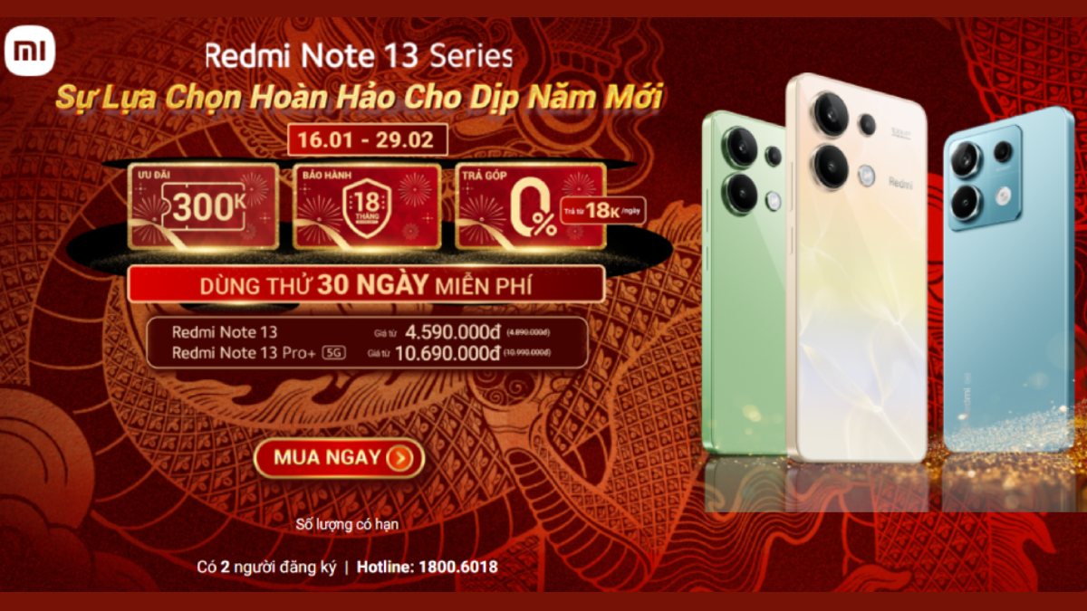Xiaomi Redmi Note 13 series chính thức mở bán tại Di Động Việt