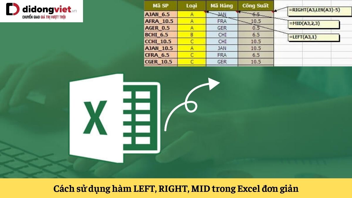 Hướng dẫn cách sử dụng hàm LEFT, RIGHT, MID trong Excel cho người mới