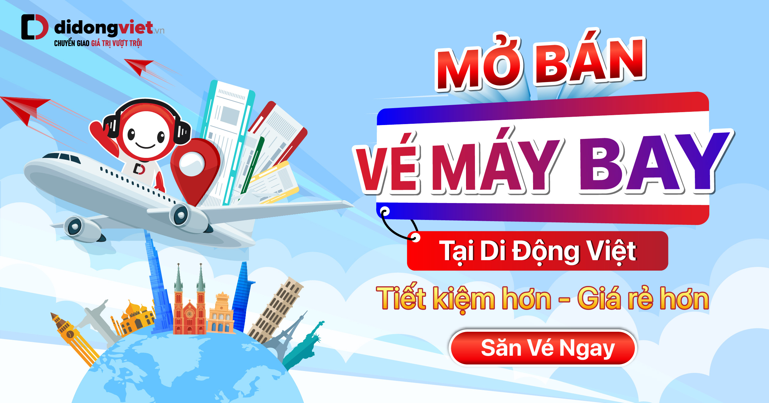 Mở bán Vé Máy Bay, cam kết giá tốt nhất, dịch vụ vượt trội, hỗ trợ 24/7 chỉ có tại Di Động Việt