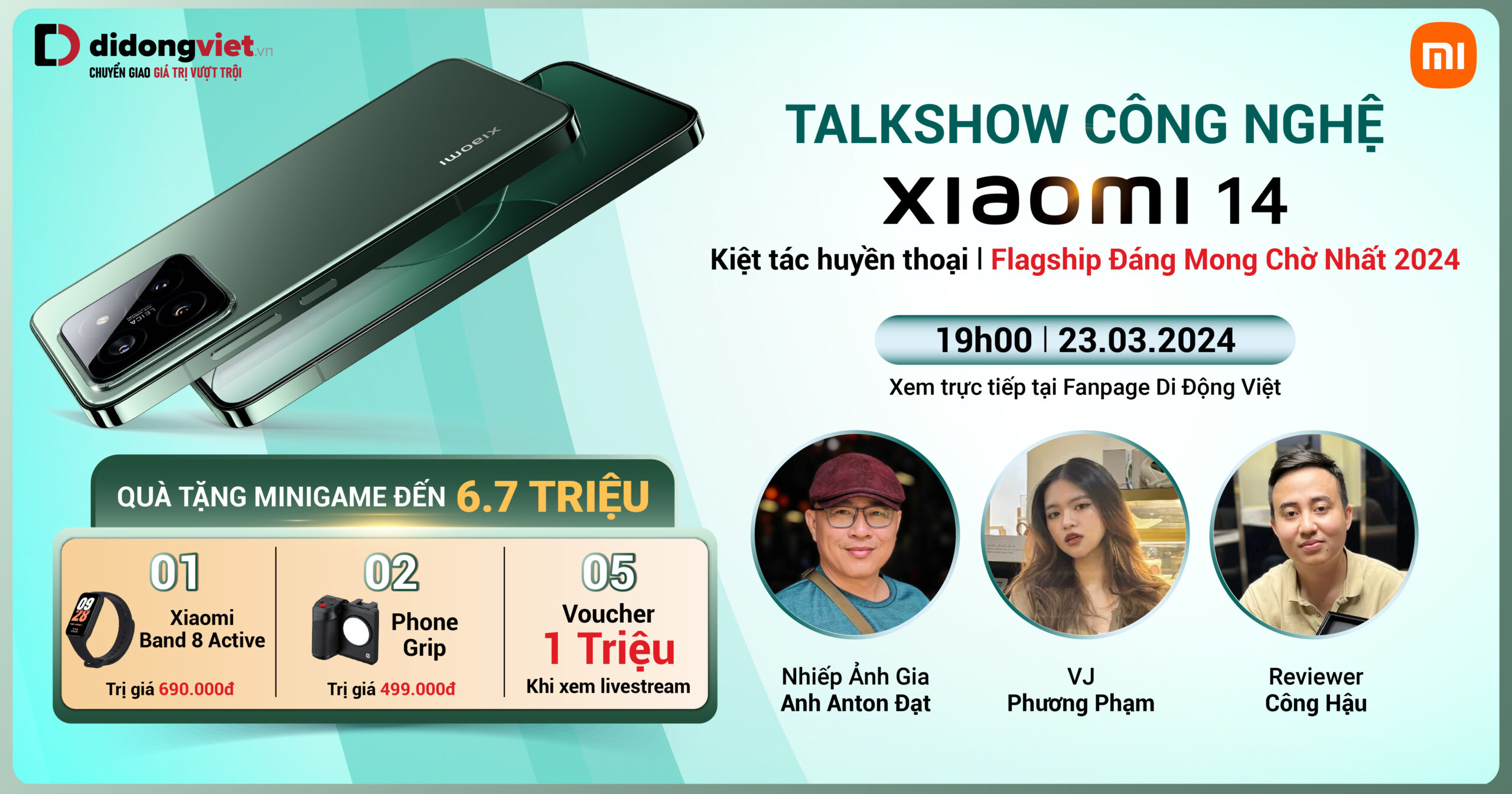 Talkshow công nghệ: Duy nhất 23.03 tại Fanpage Di Động Việt: Mở bán Xiaomi 14 – Flagship đáng mong chờ nhất 2024. Nhận quà tặng ưu đãi đến 6.7 triệu. Xem ngay.