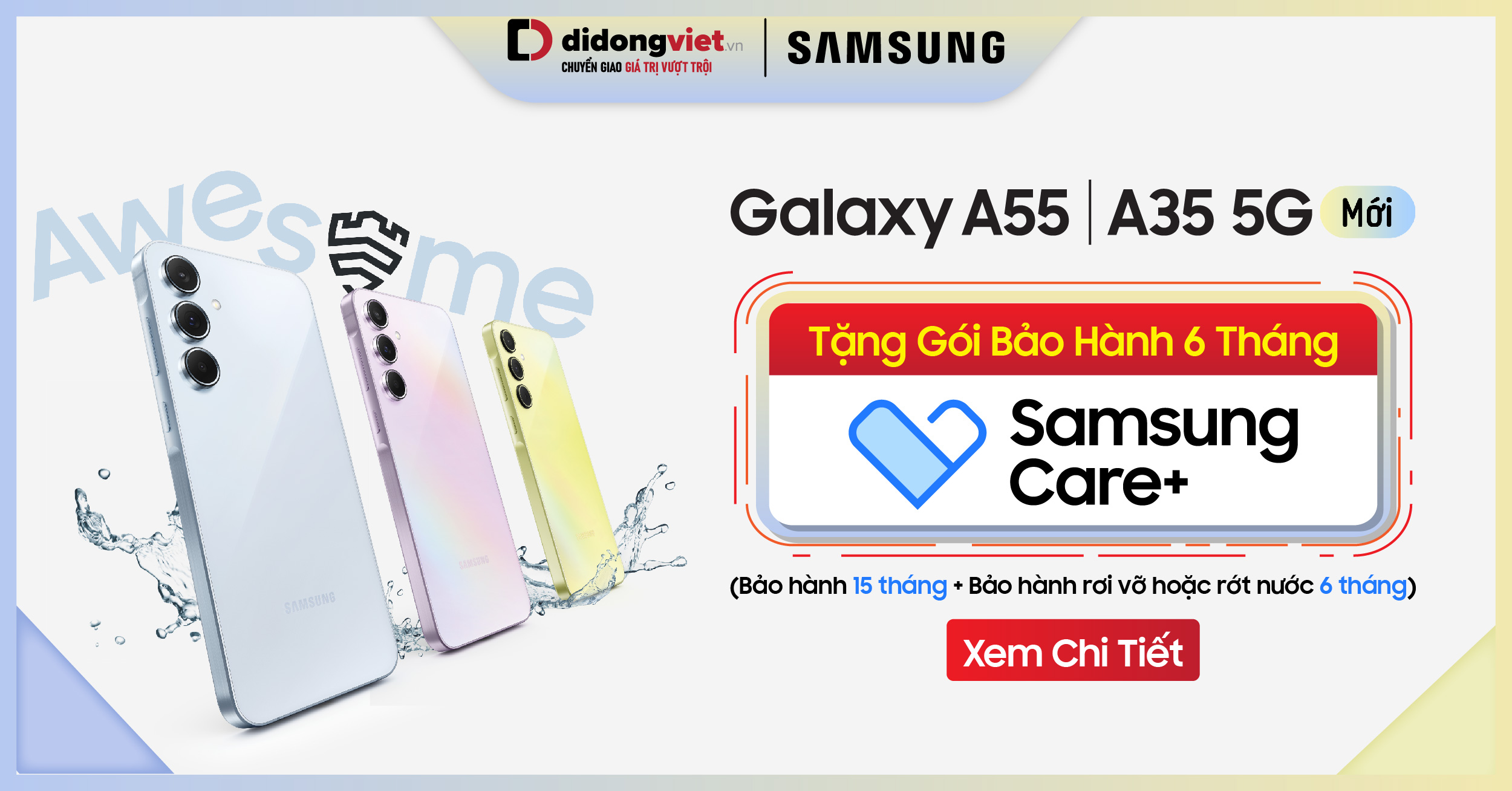 Sắm ngay bộ đôi siêu phẩm Galaxy A55 | A35 5G nhận ngay gói bảo hành Samsung Care + 6 tháng