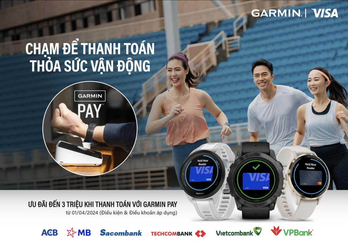 Garmin Pay mở rộng hợp tác với các ngân hàng lớn | Nhận ưu đãi đến 3 triệu đồng khi mua đồng hồ Garmin tại Di Động Việt