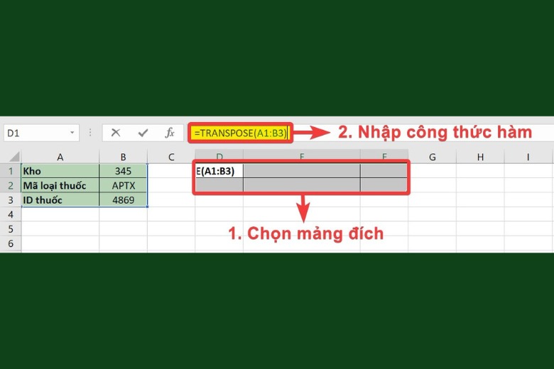 chuyển cột thành hàng trong excel