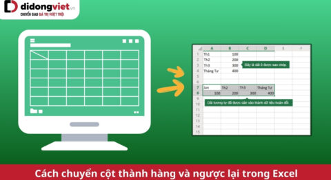 chuyển cột thành hàng trong excel