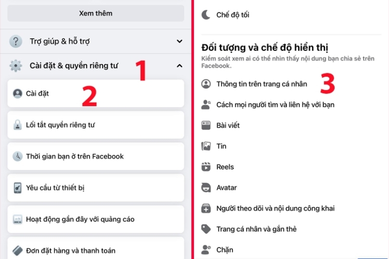 menu privacy settings