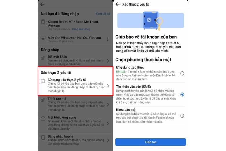 menu security and login voi cac tuy chon bao mat nang cao