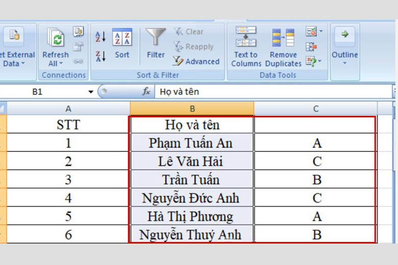 cách tách chữ trong excel