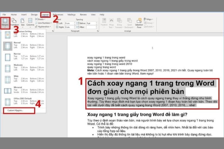 cach xoay ngang 1 trang trong word 10