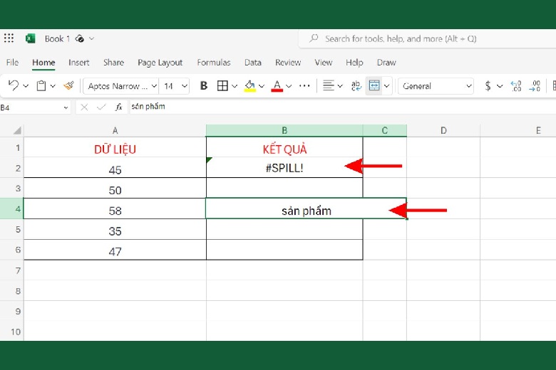 loi spill trong excel 12