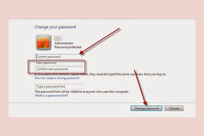 Cách đổi mật khẩu máy tính Windows 7