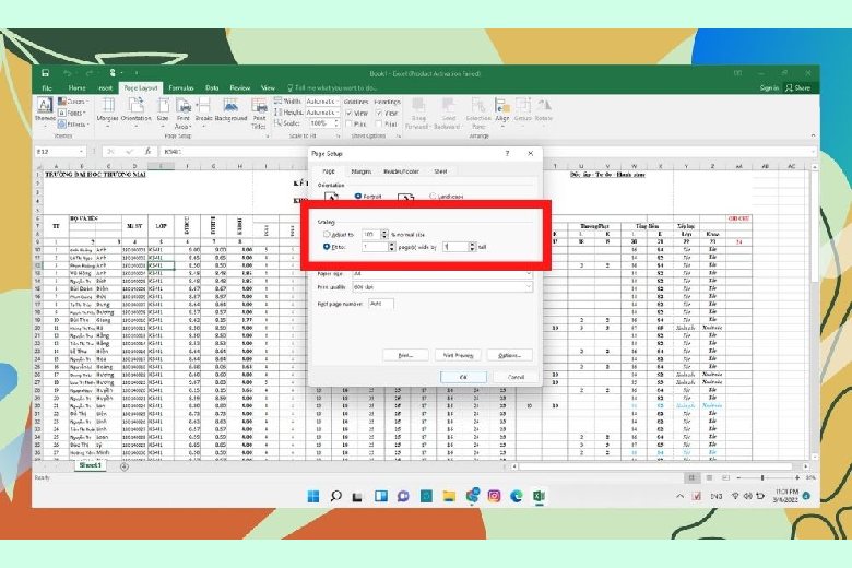 cach in excel vua trang giay a4 4