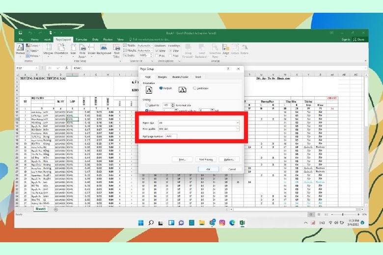 cach in excel vua trang giay a4 5