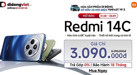 Mở bán Redmi 14C, giá chỉ 3.09 triệu đồng. Thanh toán chuyển khoản giảm thêm 200K, 14 suất trúng điện thoại Honor X5. Bảo hành 18 tháng, trả góp 0%. Săn ngay!