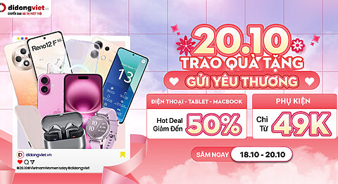 Mừng ngày 20/10: Trao quà tặng – Gửi yêu thương. Từ 18.10 – 20.10: Điện thoại | Tablet | Mac giảm đến 50%; Phụ kiện giá chỉ từ 59K.