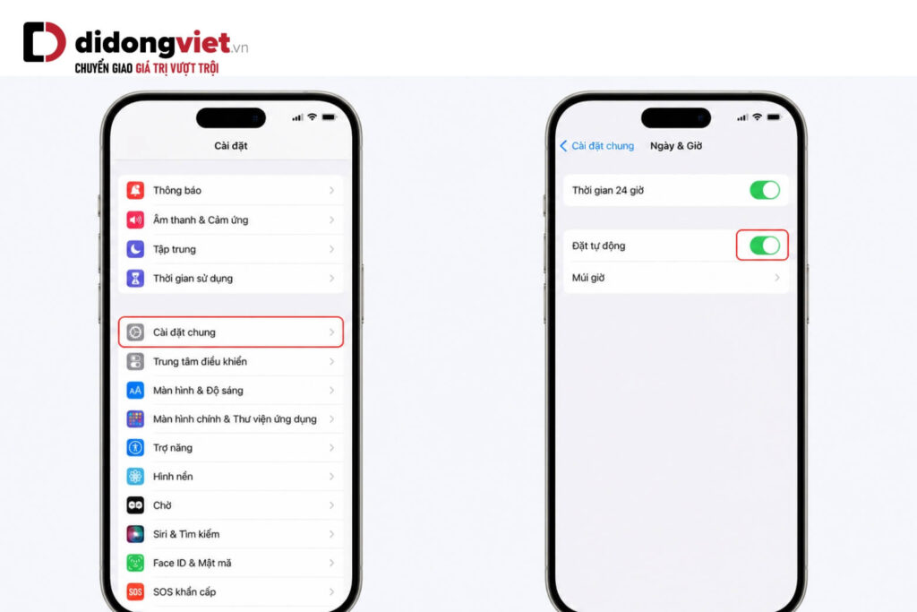Cách bật iMessage trên iPhone và khắc phục lỗi "Đang chờ kích hoạt" 8 Bật “Đặt tự động” và đảm bảo kết nối mạng ổn định để iPhone đồng bộ thời gian chính xác.