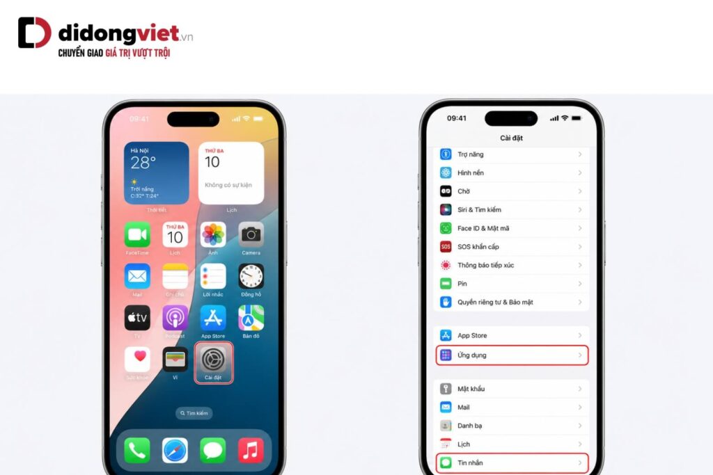 Cách bật iMessage trên iPhone và khắc phục lỗi "Đang chờ kích hoạt" 9 Mở Cài đặt > Ứng dụng > Tin nhắn để truy cập tùy chọn iMessage.