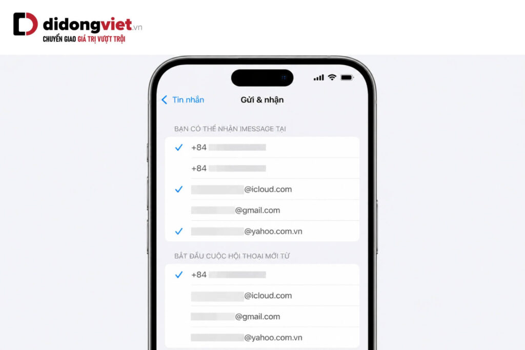 Cách bật iMessage trên iPhone và khắc phục lỗi "Đang chờ kích hoạt" 11 Chọn số điện thoại hoặc email muốn sử dụng trong mục Gửi & nhận để liên lạc qua iMessage.
