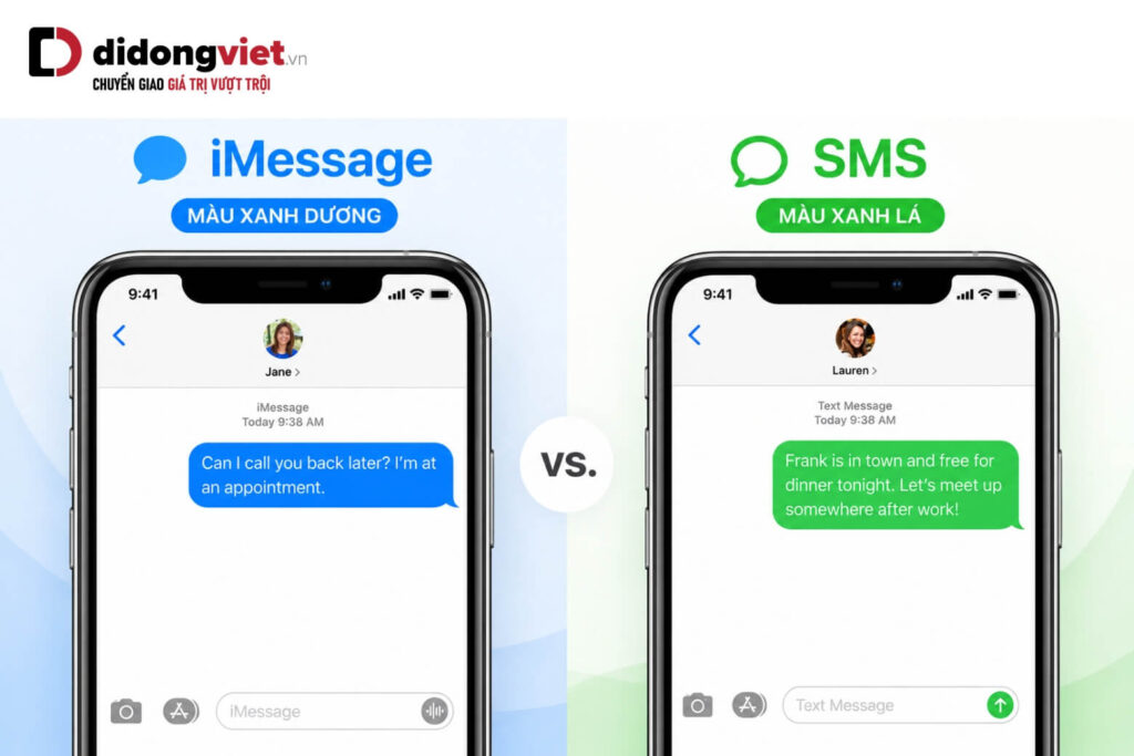 Cách bật iMessage trên iPhone và khắc phục lỗi "Đang chờ kích hoạt" 12 Bong bóng xanh dương là iMessage qua Internet, còn xanh lá là SMS/MMS qua nhà mạng.