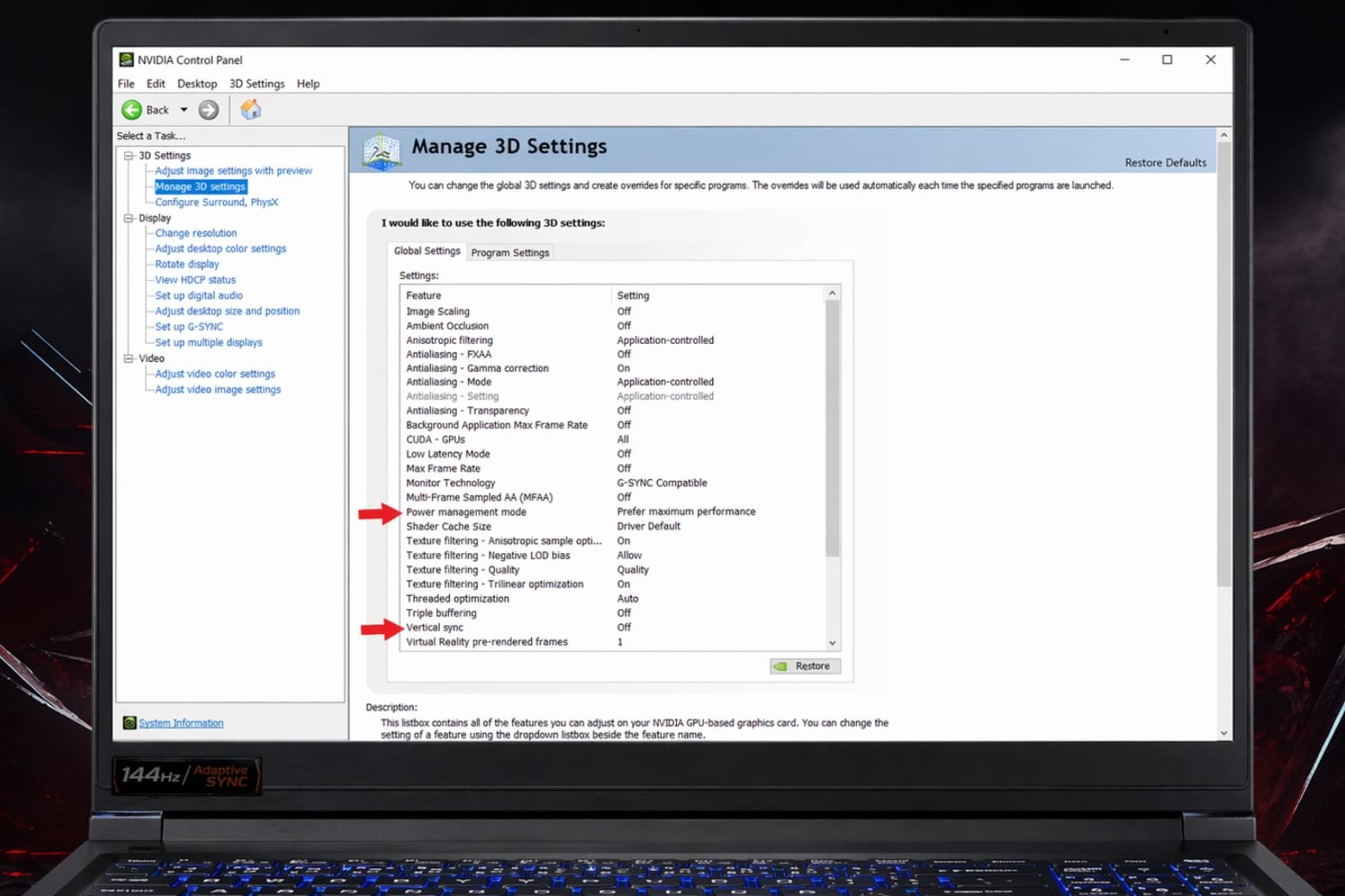 NVIDIA Control Panel là gì? Hướng dẫn tối ưu từng thông số cho Laptop 6 Power Management Mode (Chế độ quản lý điện năng)