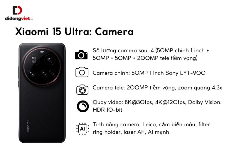 So sánh Xiaomi 15 Ultra và Xiaomi 15 Pro: 6 Điểm Khác Biệt Quyết Định Lựa Chọn Flagship 24 Camera của Ultra vượt trội hoàn toàn với cảm biến 1 inch, tele 200MP và nhiều tính năng cao cấp, phù hợp cho chụp ảnh chuyên nghiệp.