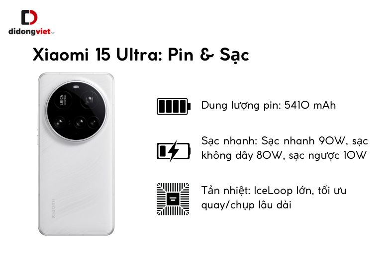 So sánh Xiaomi 15 Ultra và Xiaomi 15: 6 Điểm Khác Biệt Vượt Trội Đánh Thức Khát Vọng Công Nghệ 24 Dung lượng pin 5410mAh được tích hợp tản nhiệt IceLoop lớn trên Xiaomi 15 Ultra