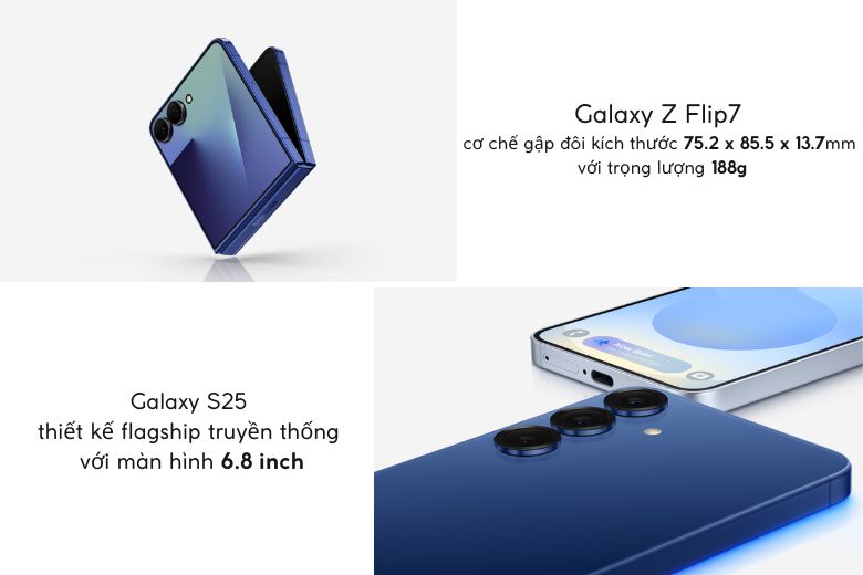 Thiết kế và kích thước của Galaxy Z Flip7 và Galaxy S25 