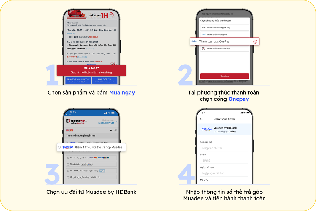 Giảm 7% Tối Đa 1 Triệu Đồng Khi Thanh Toán Qua Thẻ Trả Góp Muadee tại Di Động Việt (Cổng ONEPAY) 4 muadee png huong dan thanh toan