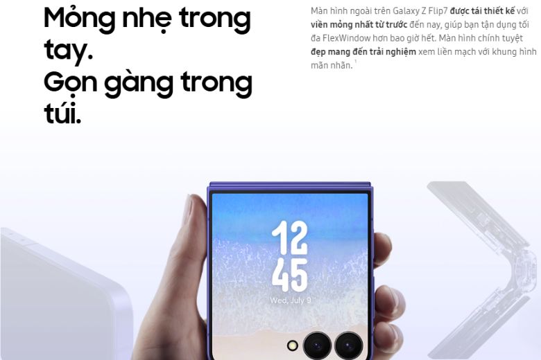 Các nâng cấp mới trên Galaxy Z Flip7: Bước tiến vượt bậc trong thiết kế điện thoại gập 11 Thiết kế mỏng nhẹ của Galaxy Z Flip7