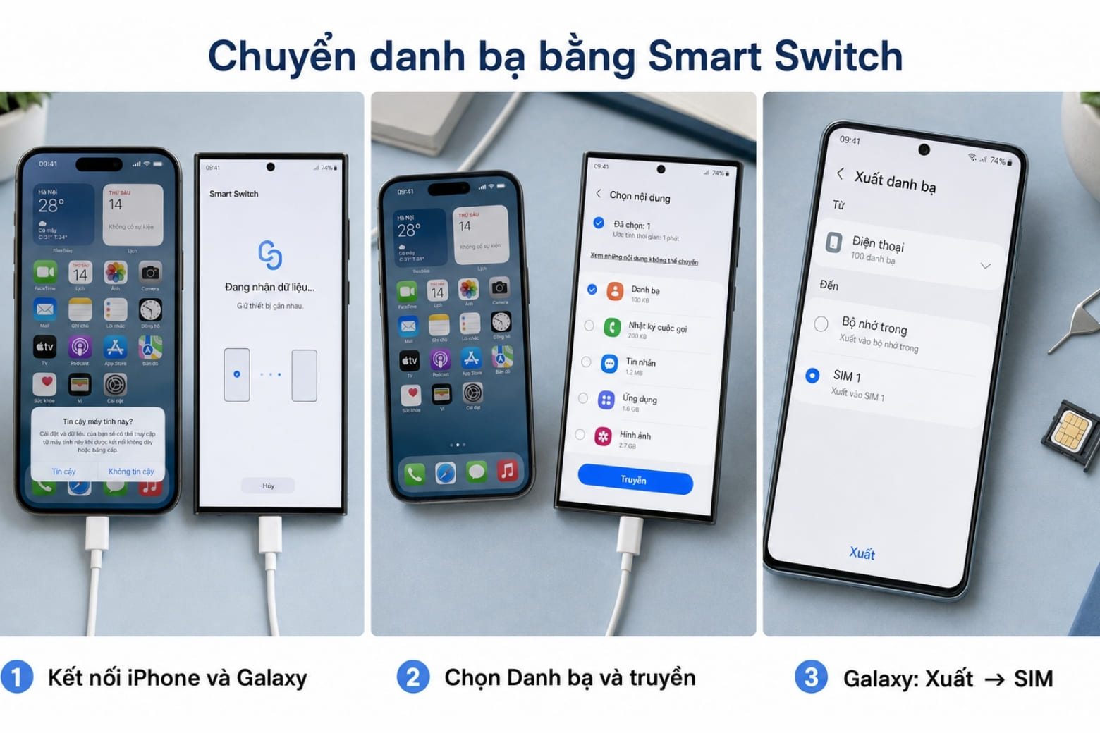 Sao chép danh bạ từ máy sang SIM iPhone: Cách đúng, dễ làm 21 Dùng Smart Switch chuyển danh bạ iPhone sang Galaxy trước khi chép SIM