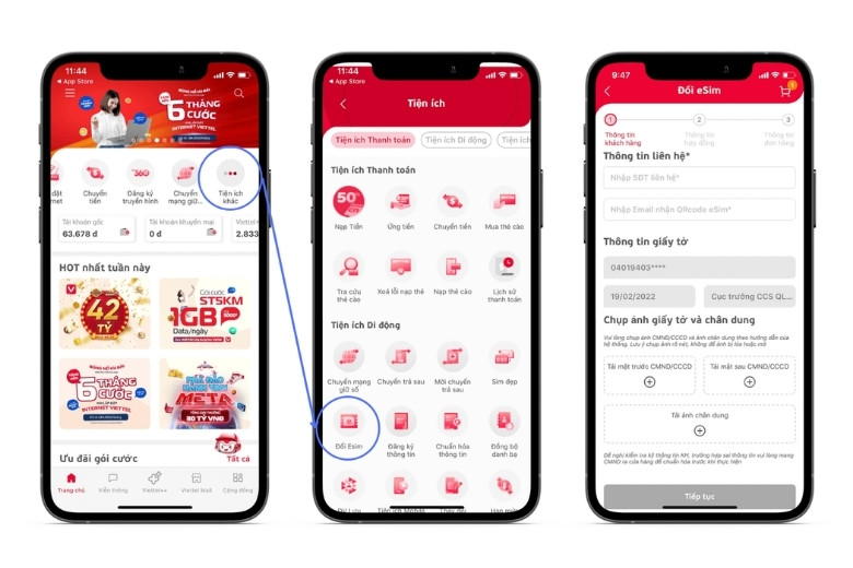 đổi eSIM trên iPhone 5 phút Di Động Việt