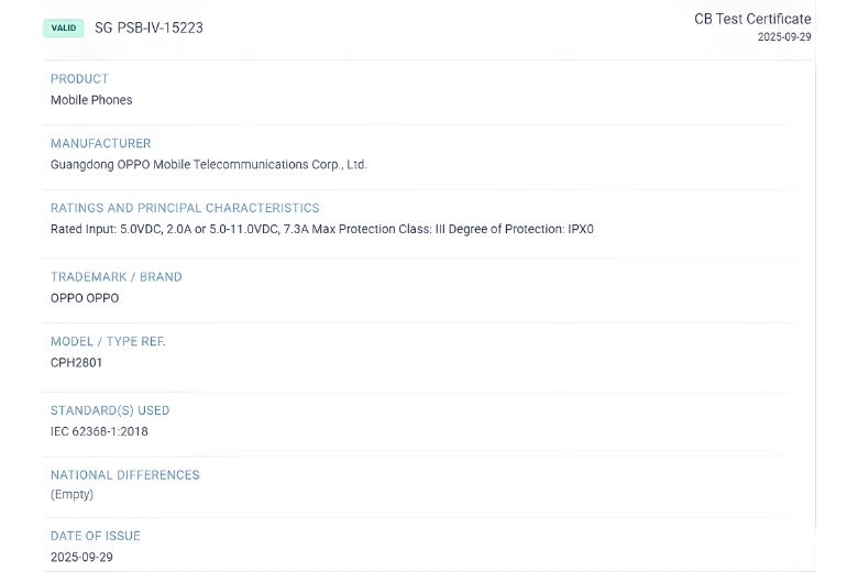 OPPO Reno15 F 5G đạt chứng nhận từ TUV Rheinland