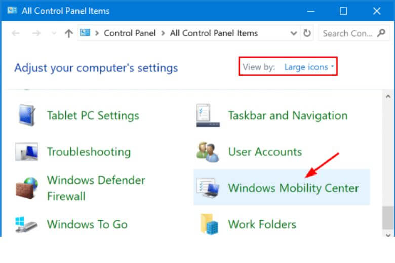 Laptop Dell có thể bật/tắt Fn Lock qua Windows Mobility Center trong mục Function Key Row.