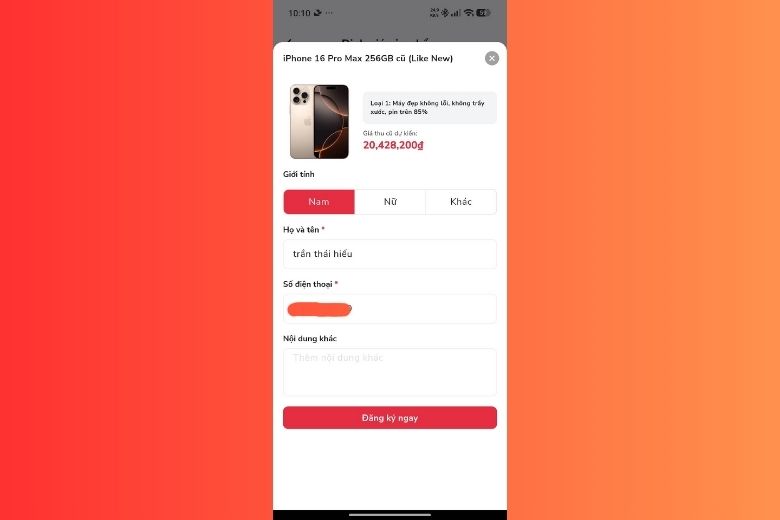 App Di Động Việt - Thu Cũ Đổi Mới, Bước 5: Điền Thông Tin Liên Hệ