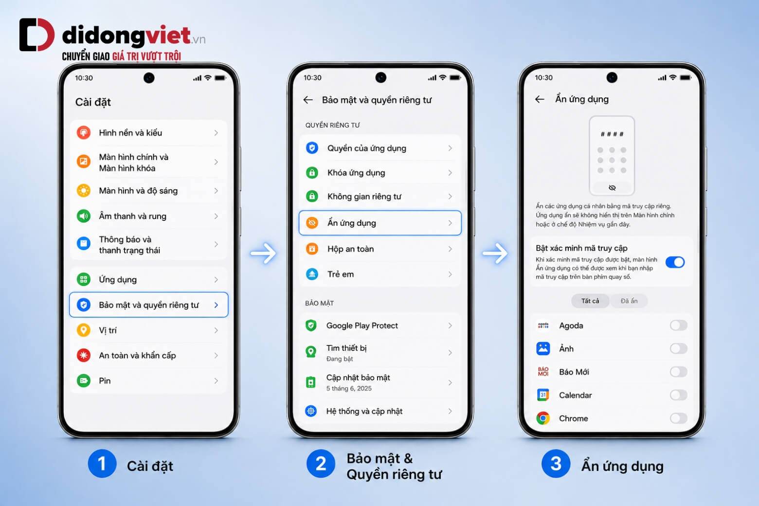 Cách ẩn ứng dụng trên OPPO chi tiết qua từng phiên bản ColorOS 7 cách ẩn ứng dụng trên OPPO qua menu Bảo mật & Quyền riêng tư