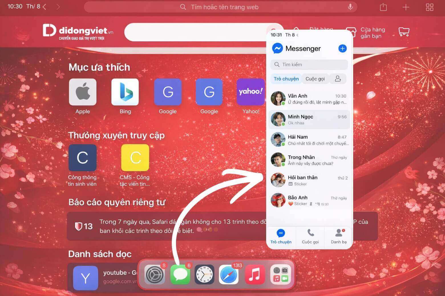 Cách chia đôi màn hình iPad (Split View) cực dễ - Cập nhật 2026 9 Trong 1 ứng dụng, mở thanh Dock, nhấn giữ và kéo ứng dụng sang một bên trang để chia màn hình trên iPad